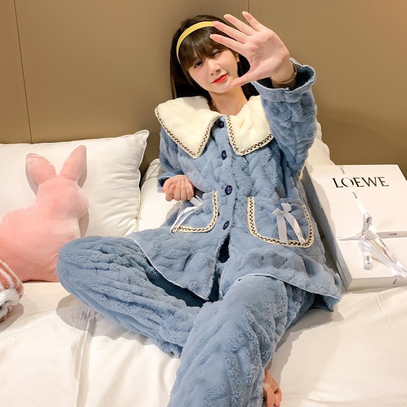 ルームウェア ペア 冬 上下セット もこもこ お揃い 秋冬 メンズ レディース ペアルック パジャマ シンプル 無地 暖かい 厚手 部屋着 寝巻き