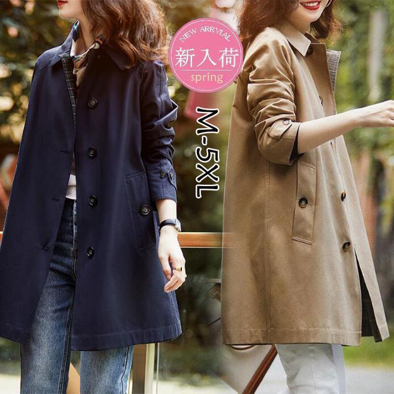 トレンチコート レディース ミディアム丈 スプリングコート 春コート 7分袖アウター 秋服 カジュアル 通勤バーカー 大きいサイズ