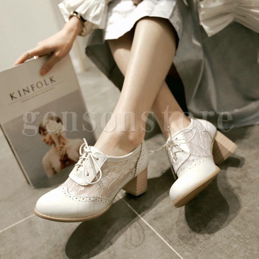 ローファー ローヒール パンプス レースアップ レース刺繍 5.5cm 歩きやすい レディース 痛くない 太ヒ..