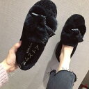 フラット ローファー ファー 付き リボン モカシン レディース ふわふわ パンプス ボア 暖かい モコモコ スリッポン ローヒール コンフォート