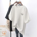 Tシャツ レディース きれいめ 40代 春夏 上品 半袖Tシャツ ブラウス 綿 白トップス 笑顔 オシャレ 韓国風 ゆったりカットソー 大きいサイズ Tシャツ ...