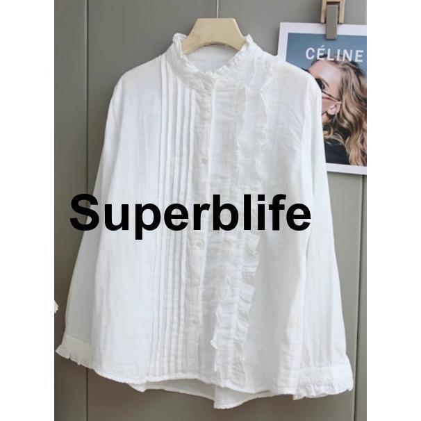 シャツ ブラウス レディース 長袖 長そで プルオーバー フリル ピンタック 無地 ゆったり 春 夏 秋 冬