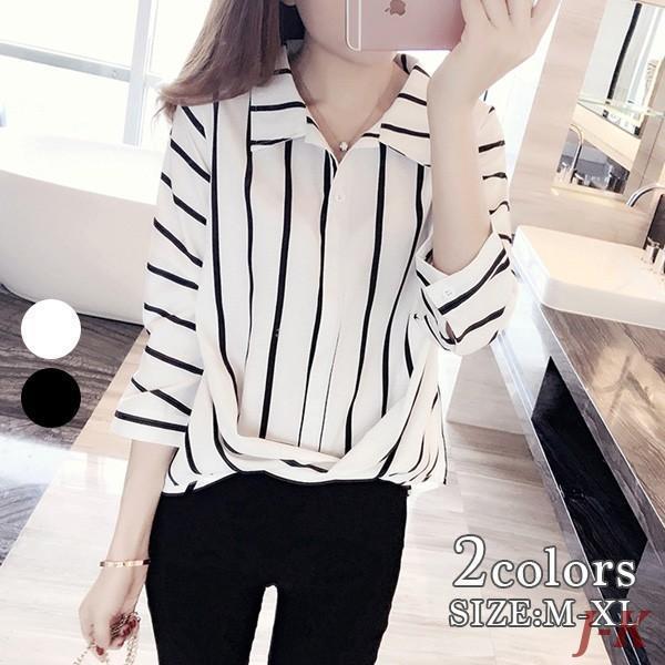 商品説明素材&amp;COLOR素材：コットン、ポリエステルブラック、ホワイトサイズサイズ詳細　単位：cmM　袖約：51　バスト約：84　着約：60　肩約：33L 袖約：52　バスト約：86　着約：61　肩約：34XL　袖約：53　バスト約：90　着約：62　肩約：35※若干の誤差はご了承くださいスタッフのコメントファッショナブルなモード系ブラウス。ざっくり目のストライプがオトナ女子な雰囲気。