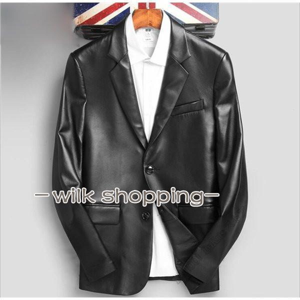 本革 レザー テーラード メンズ ブレザー スーツ スタイリッシュ 通勤 ビジネス スリム ムートン カジュアル シンプル