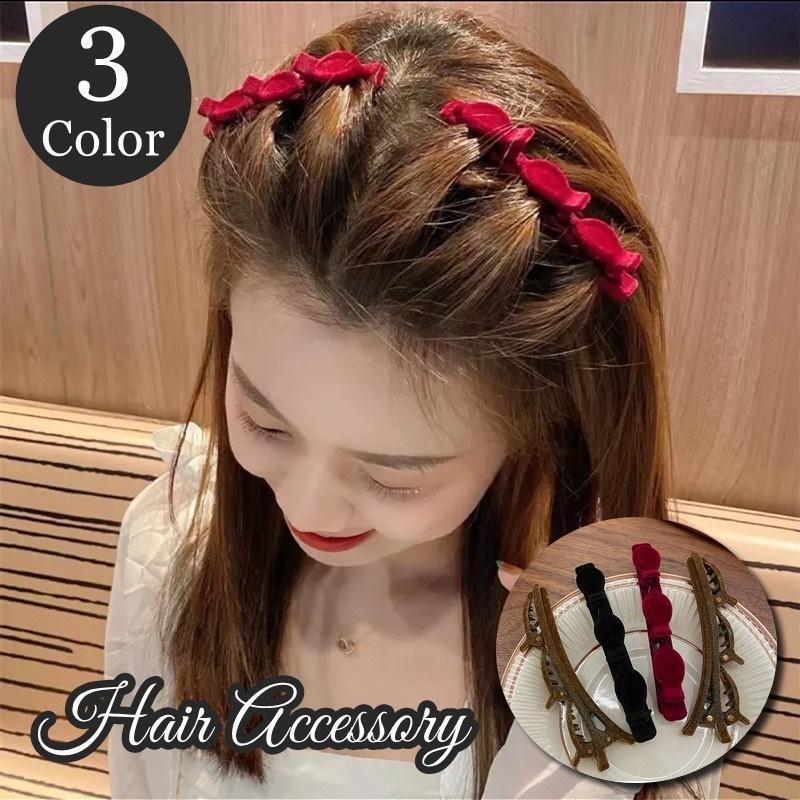 ヘアクリップ くちばしクリップ レディース 女性 婦人 ヘアアクセサリー ベロア調 クリッブ 2連 2way ..