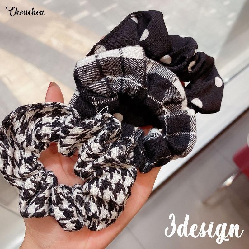 シュシュ レディース 女性 ファッション小物 ヘアアクセサリー ヘアゴム まとめ髪 髪飾り ヘアアレンジ チェック柄 格子柄 水玉 ドット 千鳥格子