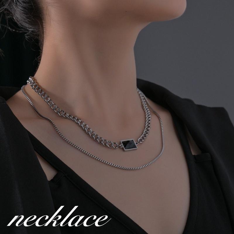 ネックレス レディース メンズ ユニセックス アクセサリー 2連 二重 重ね付け風 太め チェーン シルバ..