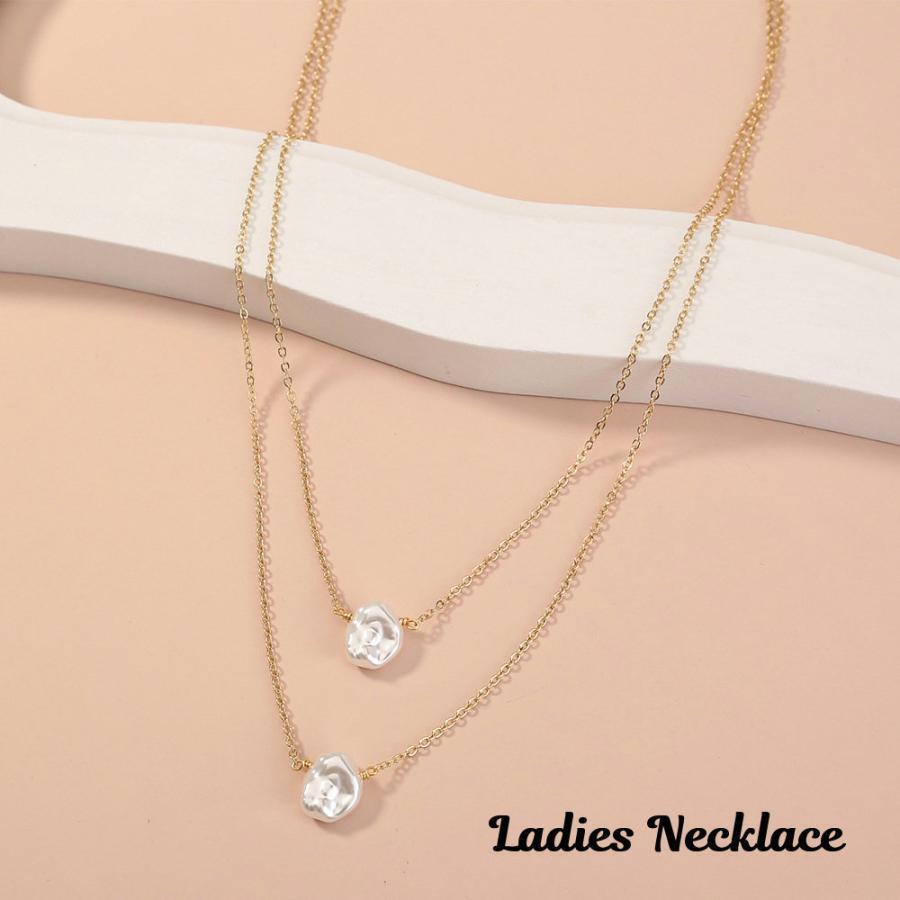 ネックレス ペンダント 2連 アクセサリー レディース 女性用 バロックパール調 フェイクパール アズキチェーン 上品 エレガント おしゃれ プレゼン