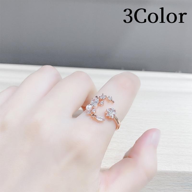 指輪 リング レディース アクセサリー オープンリング ラインストーン 星 月 スター ムーン おしゃれ かわいい ギフト プレゼント カジュアル