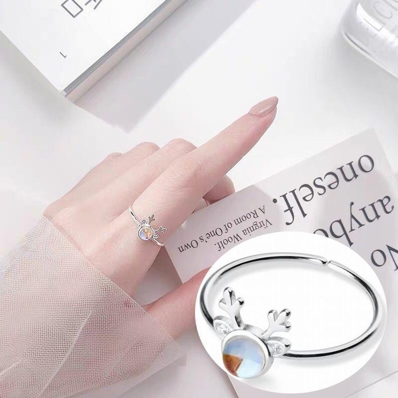 指輪 オープンリング アクセサリー レディース 女性 トナカイ 鹿 シカ アニマル 細い 細め 小さい シルバーカラー 華奢 かわいい 可愛い おしゃ