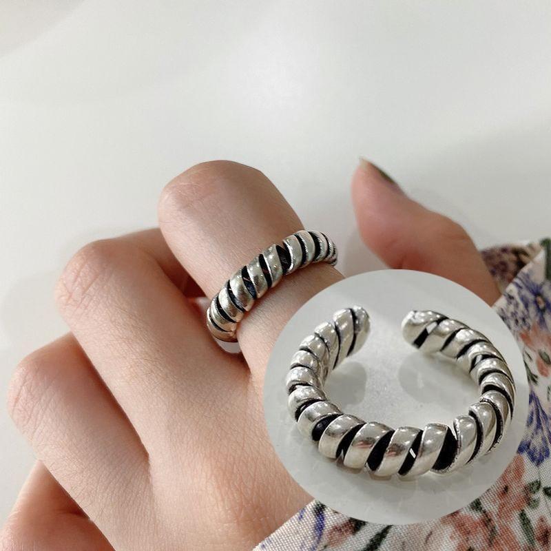 指輪 オープンリング ファッションリング レディース アクセサリー フリーサイズ シルバー925 ハンドメイド風 ツイスト ねじれ 螺旋 スパイラル