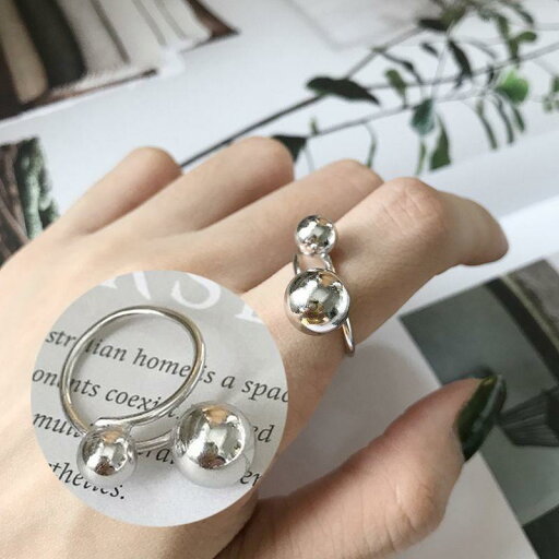 指輪 オープンリング ファッションリング レディース アクセサリー フリーサイズ シルバー925 アシンメトリー 2連重ね付け風 ダブル ボール シン 指輪 オープンリング ファッションリング レディース アクセサリー フリーサイズ シルバー925 アシンメトリー 2連重ね付け風 ダブル ボール シン