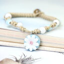 ブレスレット レディース 女性 アクセサリー ビーズ 紐 花 フラワー ハンドメイド風 手作り感 パステル かわいい シンプル カジュアル プレゼント