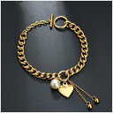ブレスレット レディース バングル アクセサリー パール風 金色 チェーン パール風 ゆれる ハート かわいい キレイ キラキラ おしゃれ 太め ゴー