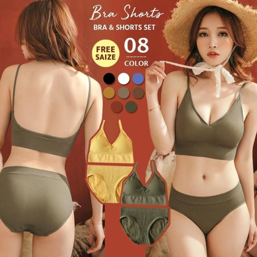 ブラショーツセット ノンワイヤー ブラジャー ショーツ セット 上下セット 下着 スポーツブラ パッド付..