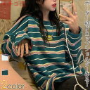 Tシャツ ボーダー柄 ゆるTシャツ ゆるカットソー カジュアル服 ゆったり ドロップショルダー レディース トップス