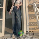 レディースファッション レトロ デニムワイドパンツ ハイウエスト