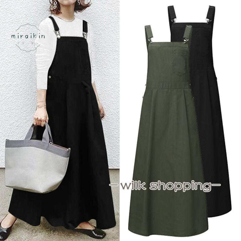 ワンピース ジャンパースカート ロングミリタリージャンパースカートワンピース サロペットスカート ロ..