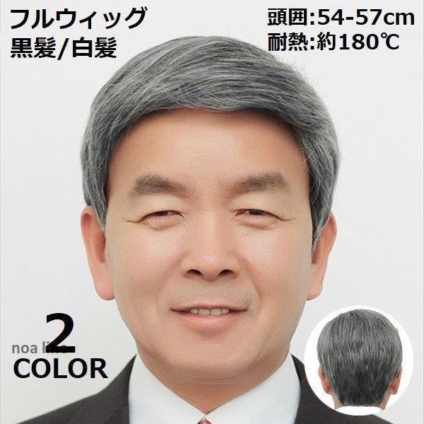 フルウィッグ かつら メンズ 男性用 お年寄り用 中高年 白髪 ブラック 黒 ナチュラル 自然 ミディアムショート ストレート