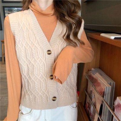 ニットベスト ベスト レディース Vネック ショート丈 ジレベスト ケーブル編み 前開き ノースリーブ シ..