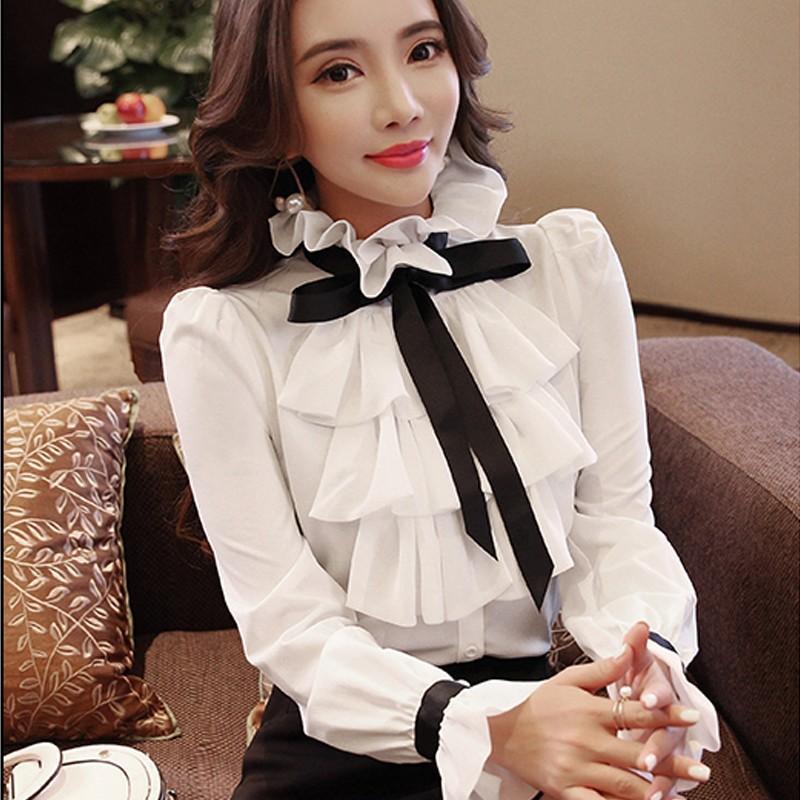 シフォンブラウス フリル 長袖ブラウス シャツ 上品 立ち襟 リボン付き レディース ワイシャツ フォーマル とろみブラウス オフィス 通勤 二次会 結婚式