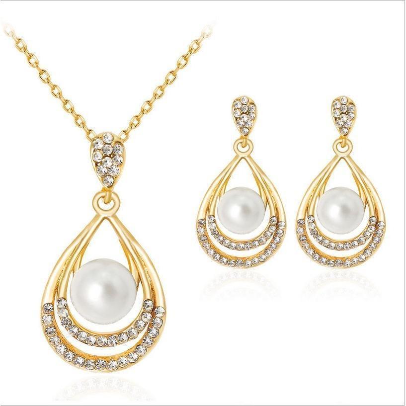 ネックレス ピアス 2点セット ペンダント レディース アクセサリー ジュエリー ティアドロップ 涙型 パール調 フェイクパール ラインストーン チェ
