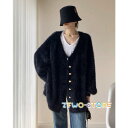 ニットカーディガン レディース トップス シャギーニット 秋冬 Vネック ショートカーディガン ミドル丈 長袖 カジュアル 秋 冬 黒 白 ゆったり 韓国