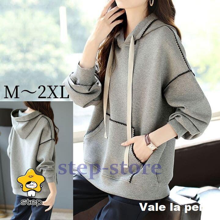 パーカー レディース プルオーバー ステッチ デザイン 前ポケット トレーナー 秋春 長袖 トップス 40代 50代 60代 オシャレ 14078