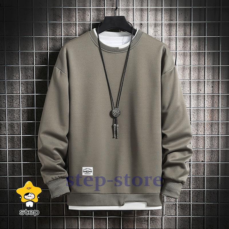 トレーナー メンズ 長袖 スウェット クルーネック トップス プルオーバー 重ね着風 無地 カジュアル ゆ..