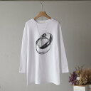 七分袖Tシャツ カットソー レディース トップス 丸首 ラウンドネック プリント 指輪 リング シンプル カジュアル ゆったり かわいい 部屋着 ルー