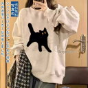 猫 トレーナ レディース スウェット トップス 長袖 可愛い ドロップショルダー カジュアル デイリー 体型カバー プルオーバー 春 秋 冬