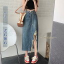 デニムスカート スカート レディース 大きいサイズ ダメージ加工 レディース ボトムス ハイウエスト 細見え 高見え ポケット ファスナー シンプル