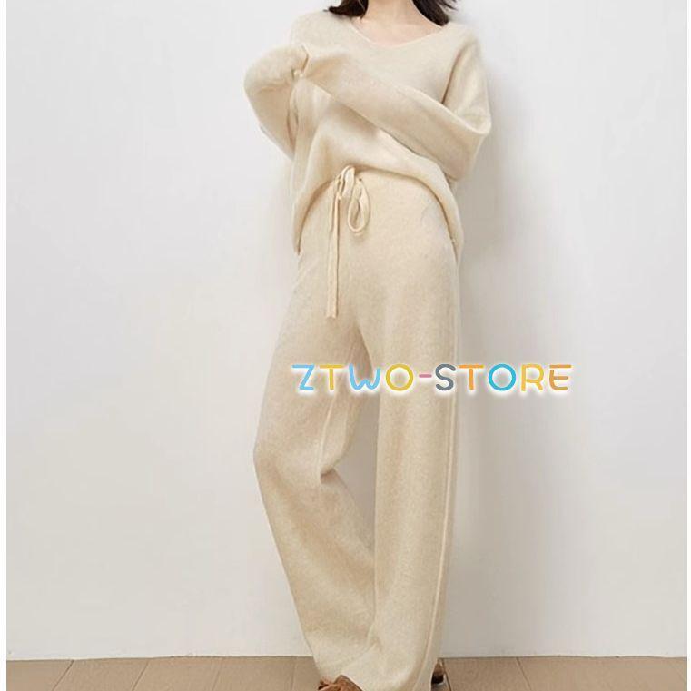 ニットセットアップ パンツセットアップ ニット レディース 秋 冬 上下セット ニットパンツ ニットセーター ガウチョパンツ ゆったり ワイドパンツ 30代 40代