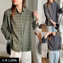 ギンガム チェック ビックシャツ レディース 綿 麻 シャツ ブラウス ゆったりシルエット ロング丈 セミロング コットン リネンギンガムチェック オーバーサイズ
