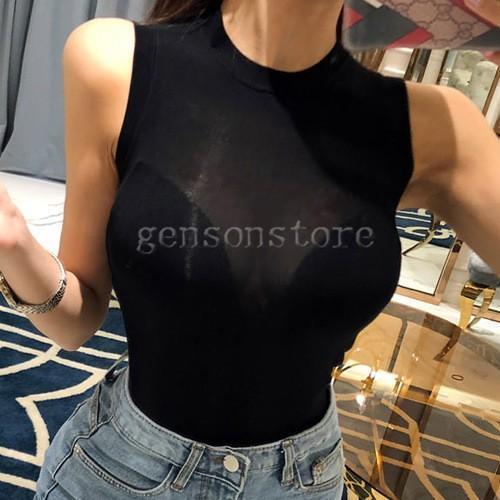 カットソー タンクトップ レディース ノースリーブ ラウンドネック tシャツ プルオーバー タイト無地 薄手 透け感 伸縮性 女性用 ベスト 春夏物