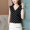 タンクトップ ドット柄 レディース 秋 秋服 レイヤード インナー ノースリーブ 重ね着 ベーシック しわにくい とろっと滑らかな肌触りの落ち感素材 夏秋物 V