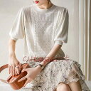 ニットTシャツ レディース 夏 40代 半袖 ニットトップス 白パフスリーブTシャツ レションニット ショット丈ニットソー 薄手 ゆったり おしゃれ 大人 カジ...
