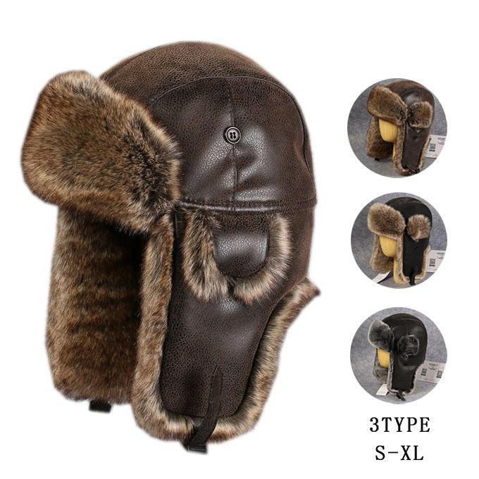 毛皮帽子 パイロット帽子 ファー パイロットキャップ 飛行帽 フェイクレザー 2way 帽子 耳あて ロシア..
