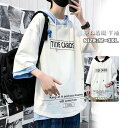 tシャツ メンズ 無地 シンプル フード付き パーカー トップス 重ね着風 オーバーサイズ 七分袖 ユニセックス 通勤 通学 春新作夏