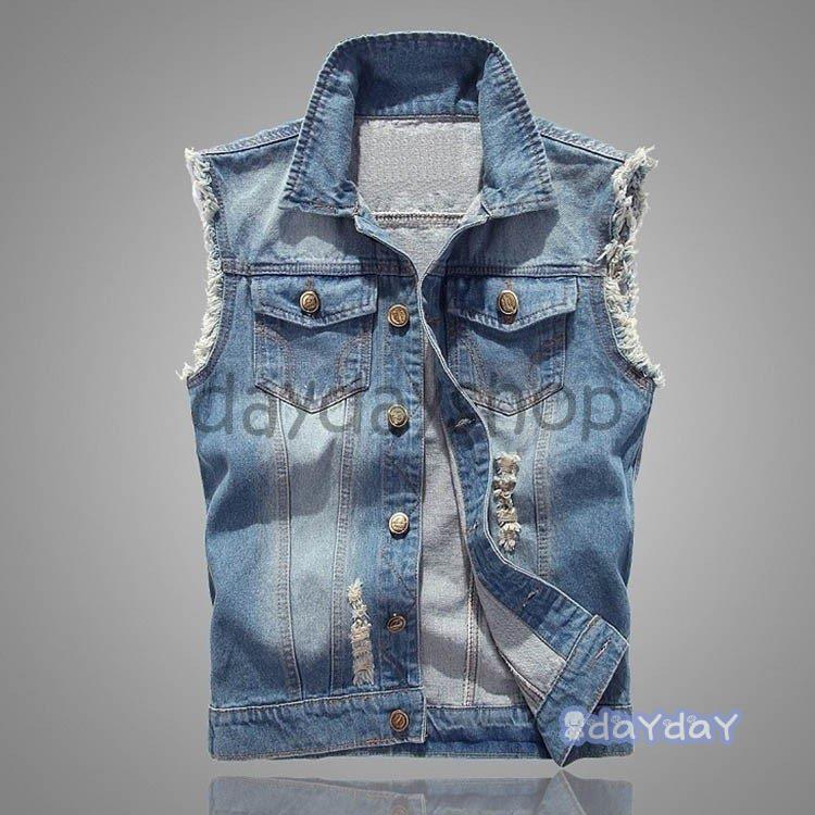 デニム ベストメンズ カジュアル アウター ウォッシュ加工 薄手カジュアル トップス デニム ベスト春着..
