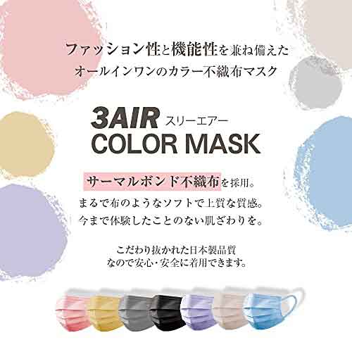 日本製　不織布マスク　カラーマスク 個別包装　7枚入　使い捨てマスク　3層構造男女兼用 /メール便2個まで