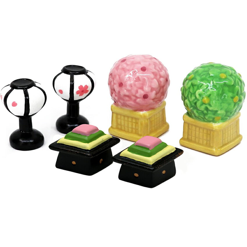 雛人形小道具 ひな道具 ミニ 桜橘 菱餅 雪洞 高さ3cm 道具 単品 3点セット 陶器製 ひし餅 ぼんぼり ボンボリ 雛人形 ひな人形 おひなさま コンパクト...