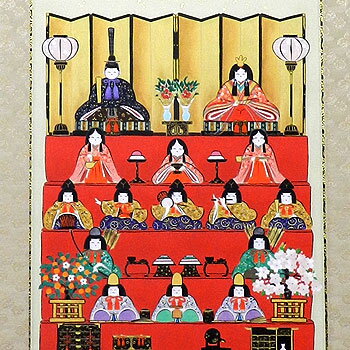 お雛様掛軸 掛け軸 田辺修二作 七段飾り 【尺五立】約横54.5×縦190cm b5105 お雛様 お雛さま おひな様 おひなさま ひな祭り 雛祭り ひなまつり 桃の節句 ひな飾り 雛 ひな人形 雛人形 初節句 出産