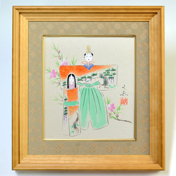 お雛様色紙額セット【手描き】 中谷文魚 立雛2 お雛様 お雛さま おひな様 おひなさま ひな祭り 雛祭り ひなまつり 桃の節句 ひな飾り 雛 ひな人形 雛人形 初節句 出産