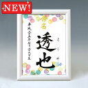 デザイン命名書 A5ホワイト額【小鳥・青】毛筆で心を込めてお書きします