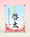 デザイン命名書 アクリルフレーム【コスモス3・ブルー】毛筆で心を込めてお書きします