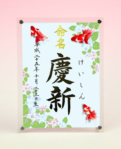 デザイン命名書 アクリルフレーム【金魚とあじさい】毛筆で心を込めてお書きします デザイン命名書 アクリルフレーム【金魚とあじさい】毛筆で心を込めてお書きします
