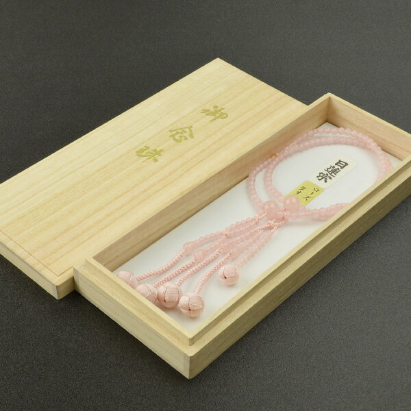 数珠 念珠 【日蓮宗】 ローズクォーツ共仕立 吉祥梵天 八寸（桐箱付）【宗派別数珠（女性用）】