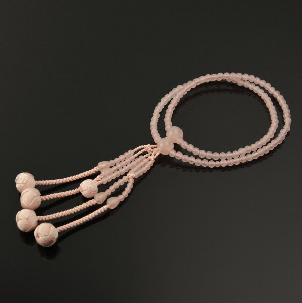 数珠 念珠 【日蓮宗】 ローズクォーツ共仕立 吉祥梵天 八寸（桐箱付）【宗派別数珠（女性用）】