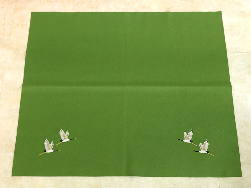 【毛せんグレードアップ】メルトン生地からウール混生地 (抹茶色・刺繍入り 鶴)に変更差額 緑 90 x 74 cm